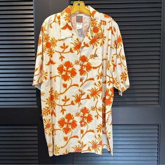Quiksilver Other - Quicksilver Men’s Tropical Orange and White Print Shirt, 100% Cotton, Size XL